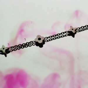 Silver stainless steel clover anklet